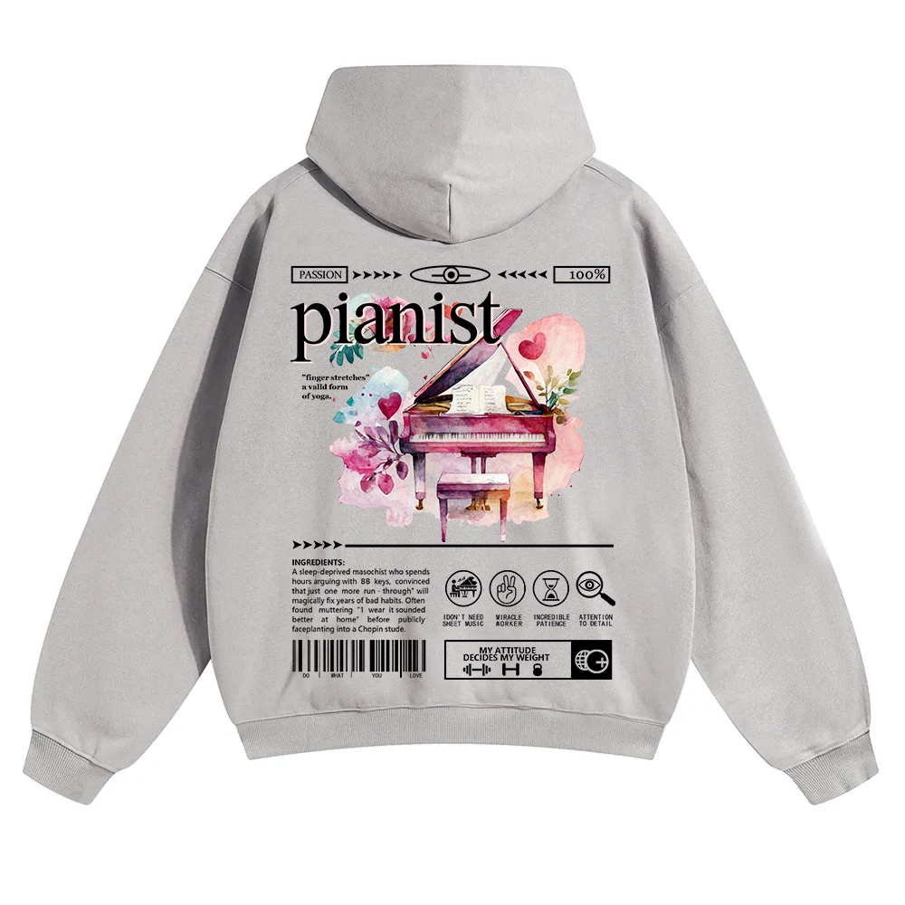 Pianist Unisex Solid Color Hoodie wearishow