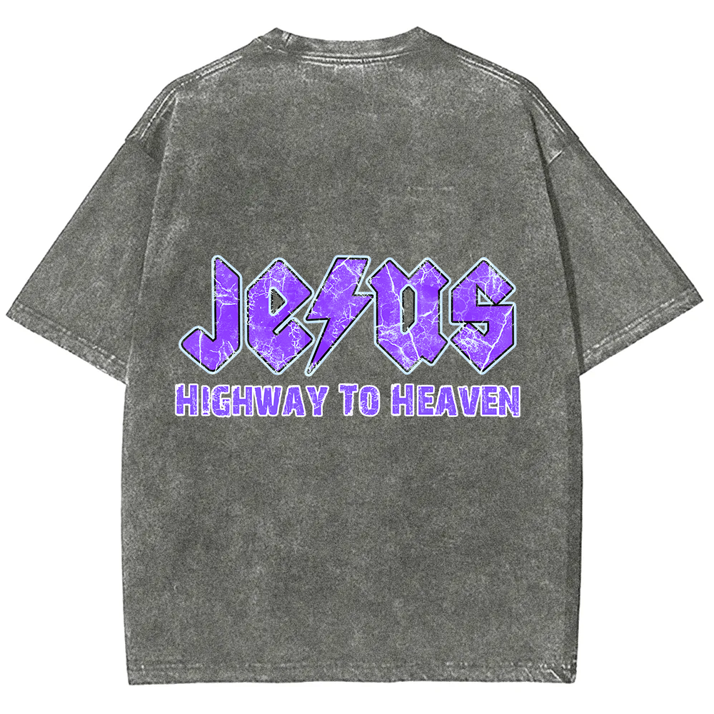 Jesus Highway To Heaven Unisex Fit Washed T-Shirt