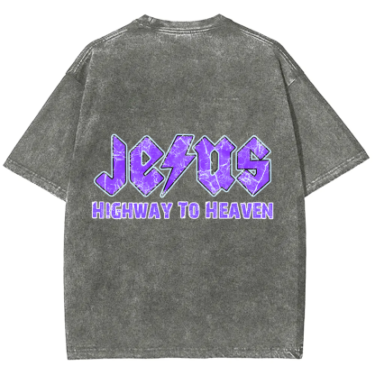 Jesus Highway To Heaven Unisex Fit Washed T-Shirt