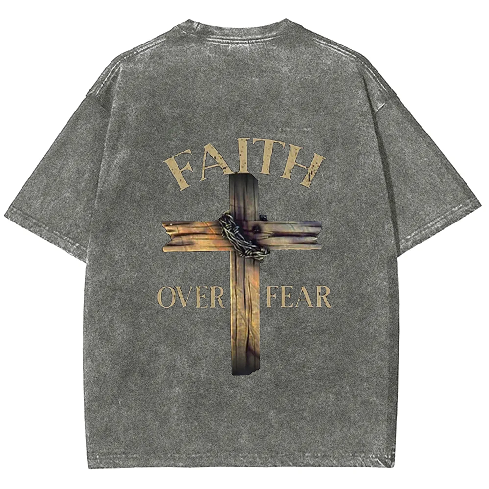 Faith Over Fear Cross Unisex Fit Washed T-Shirt