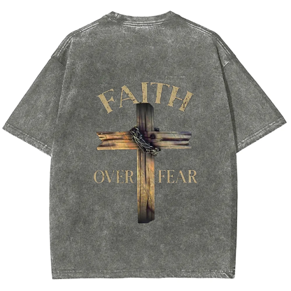 Faith Over Fear Cross Unisex Fit Washed T-Shirt