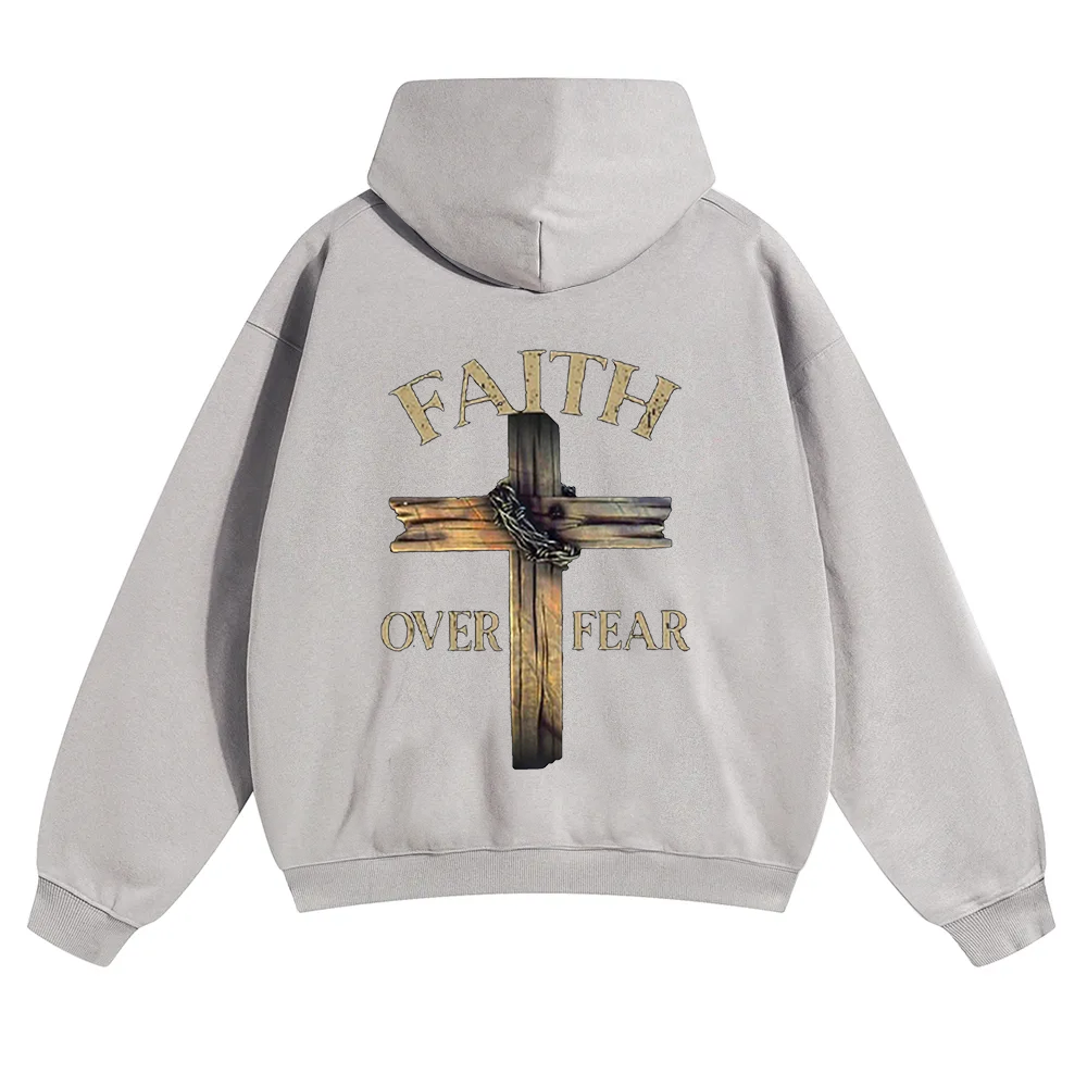 Faith Over Fear Cross Unisex Solid Color Hoodie wearishow