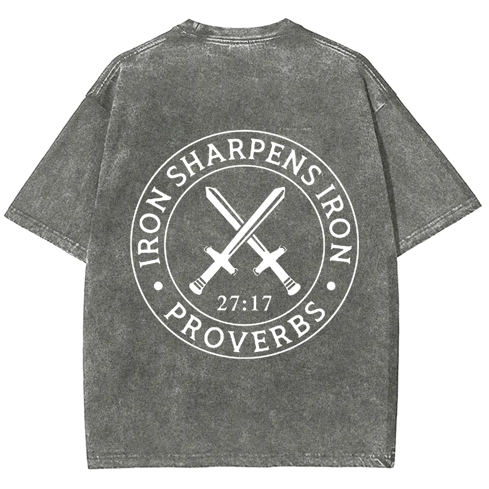 Iron Sharpens Iron PRVOERBS 27:17 Christian Unisex Fit Washed T-Shirt