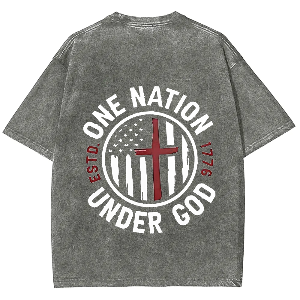 One Nation Under God ESTD 1776 Unisex Fit Washed T-Shirt