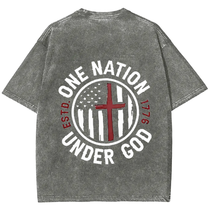 One Nation Under God ESTD 1776 Unisex Fit Washed T-Shirt