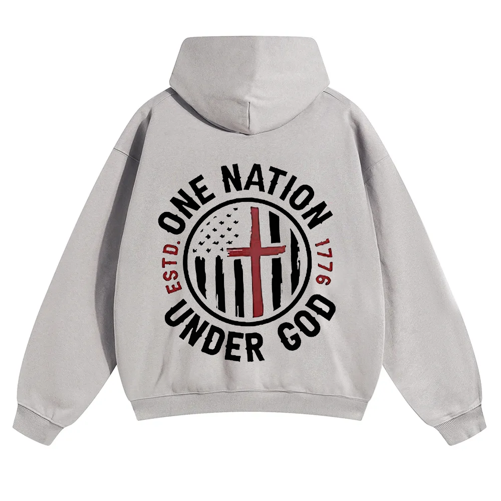 One Nation Under God ESTD 1776 Unisex Solid Color Hoodie wearishow
