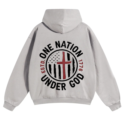 One Nation Under God ESTD 1776 Unisex Solid Color Hoodie wearishow