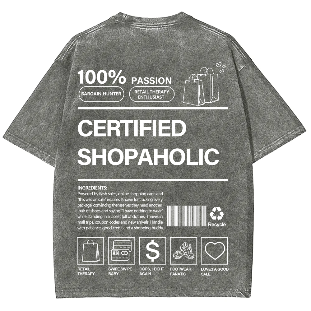 Certified Shopaholic Unisex Fit Washed T-Shirt