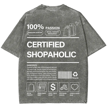 Certified Shopaholic Unisex Fit Washed T-Shirt