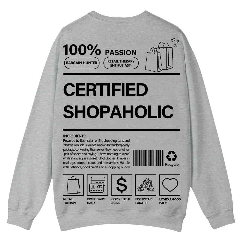 Certified Shopaholic Casual Crewneck Sweatshirt wearishow