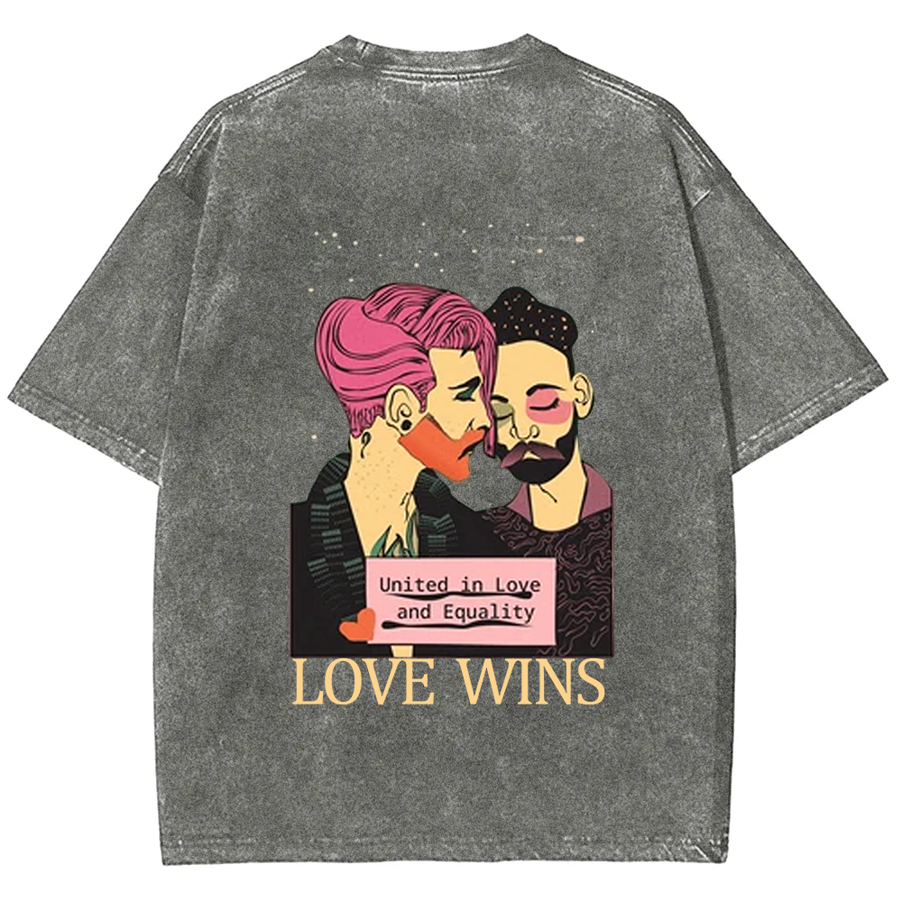 United in Love and Equality Love Wins Unisex Fit Washed T-Shirt