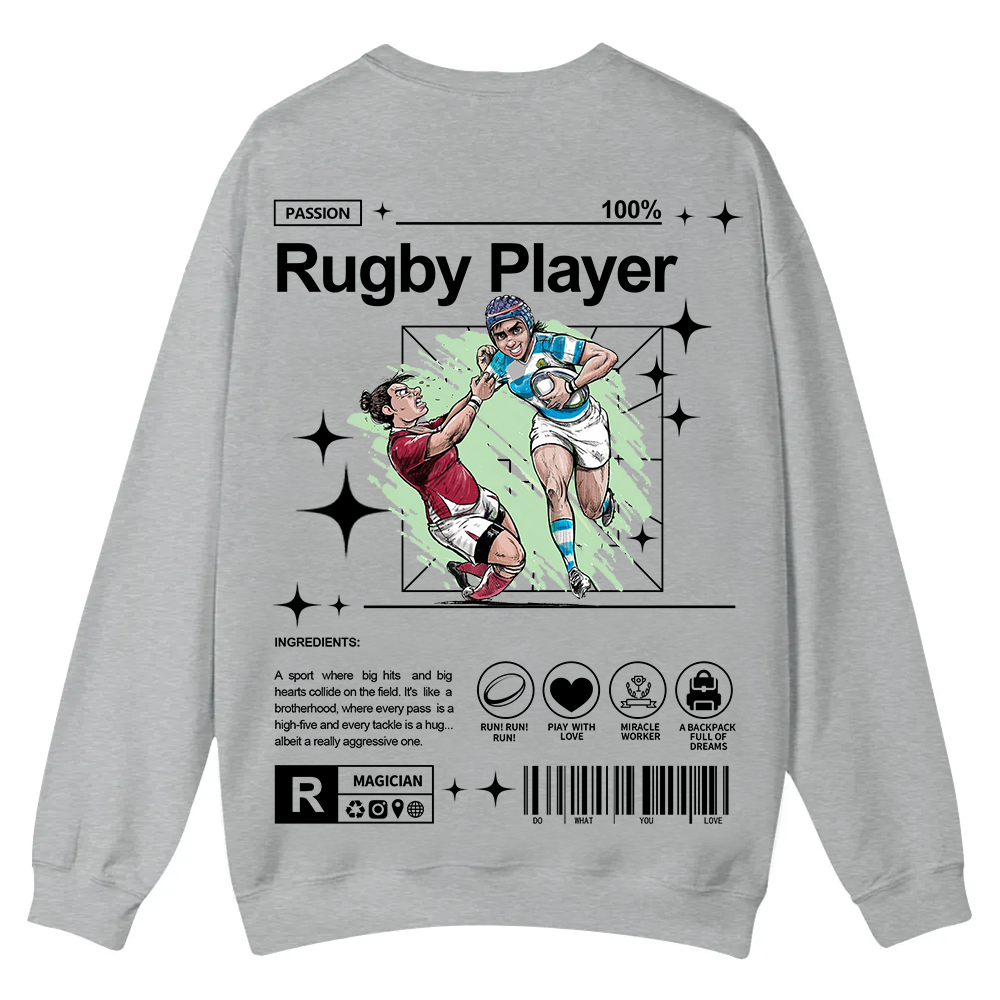 Rugby Player Casual Crewneck Sweatshirt wearishow