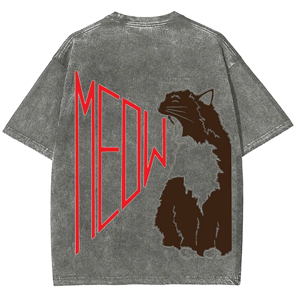 Meow Cat Print Casual  T-Shirt