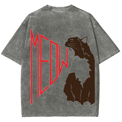 Meow Cat Print Casual  T-Shirt