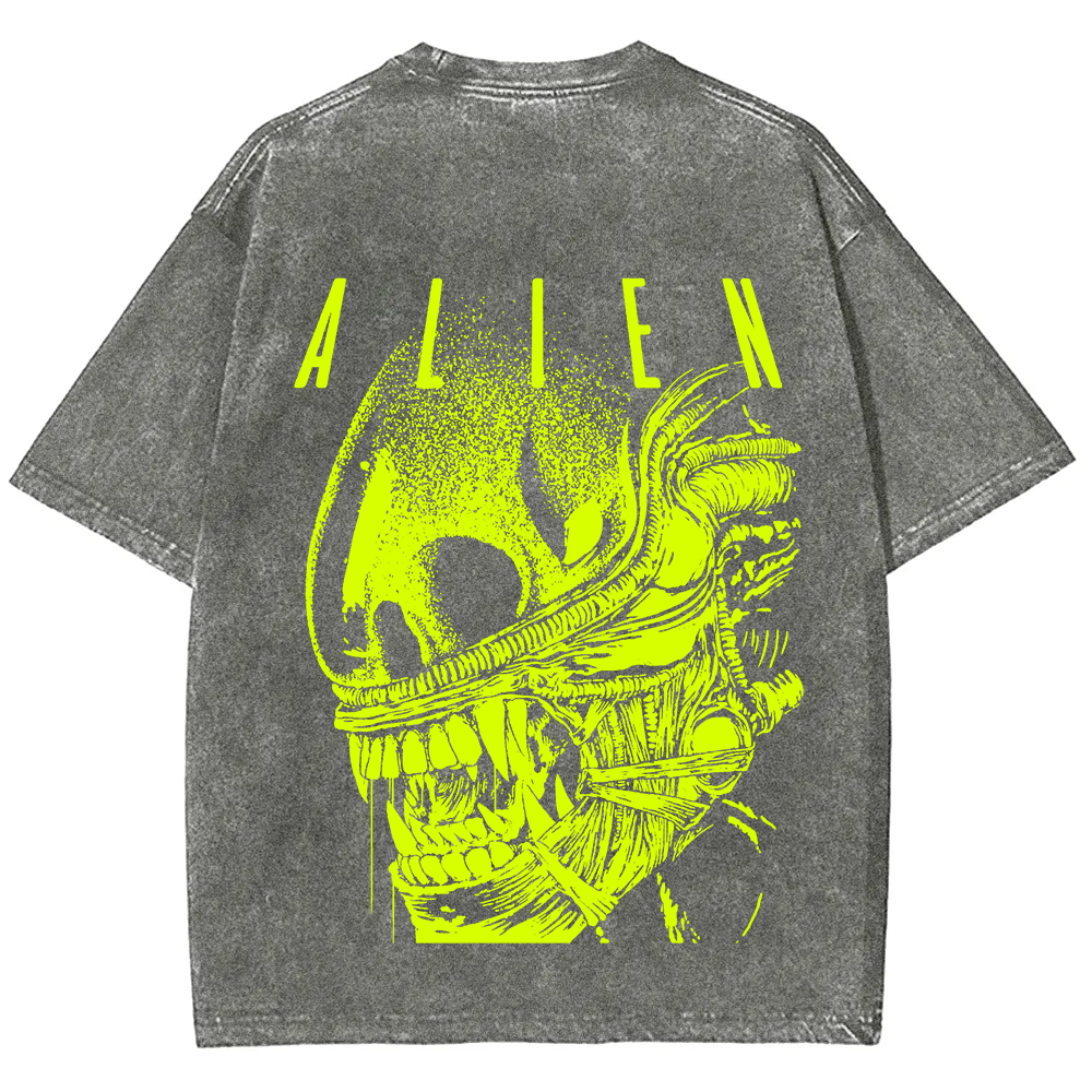 Unisex Vintage Washed Alien Movie Poster Prin T-Shirt