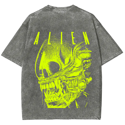 Unisex Vintage Washed Alien Movie Poster Prin T-Shirt