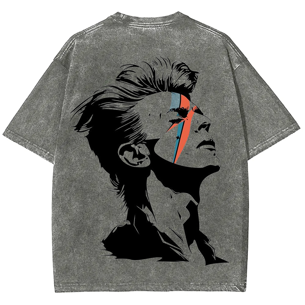 Unisex Vintage Washed David Bowie Aladdin Sane Singer T-Shirt