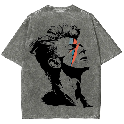 Unisex Vintage Washed David Bowie Aladdin Sane Singer T-Shirt