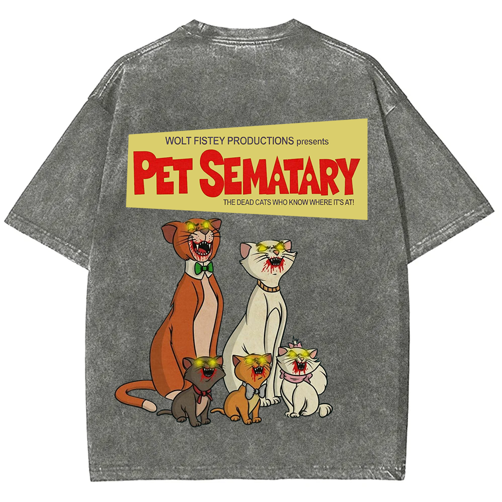 Unisex Vintage Halloween Zombie Cat Pet Sematary Art Print T-shirt