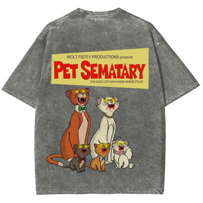 Unisex Vintage Halloween Zombie Cat Pet Sematary Art Print T-shirt