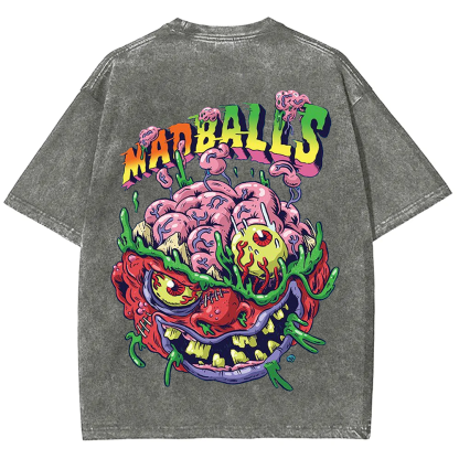 Unisex Blue Madballs Zombie Weird Print Casual  T-shirt