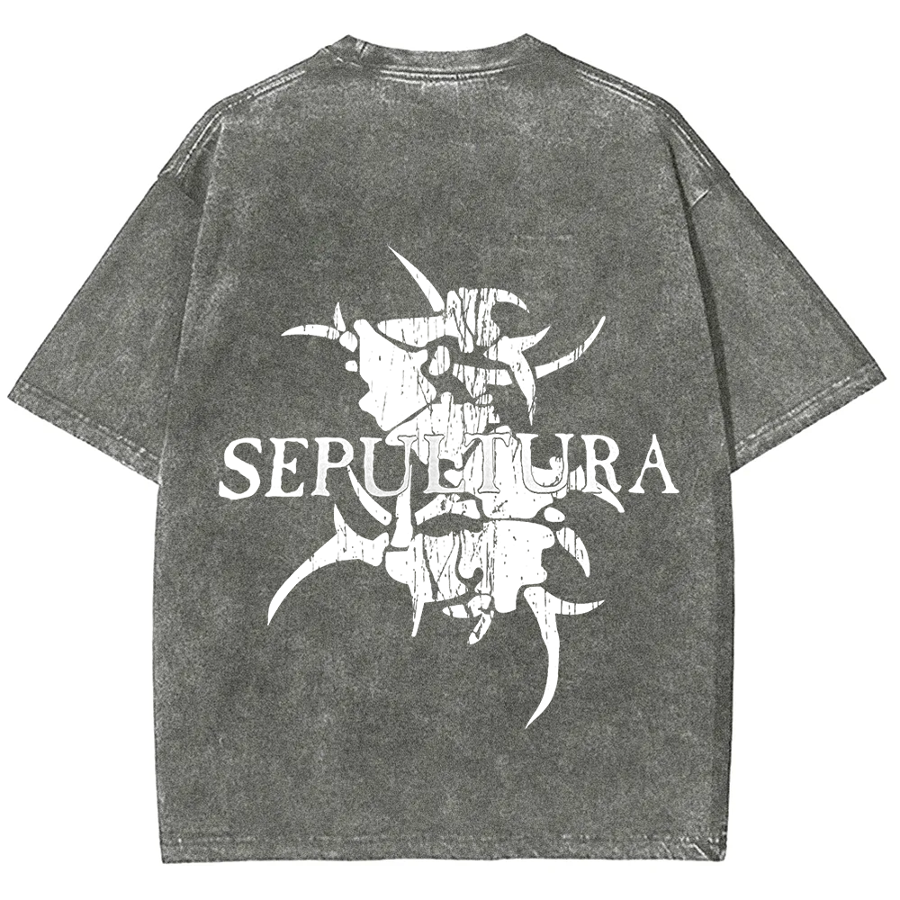Unisex Vintage Washed Sepultura Heavy Metal Band T-shirt