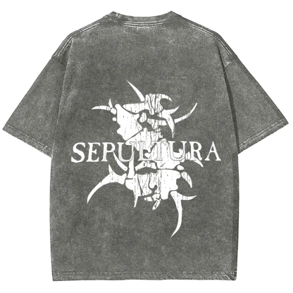 Unisex Vintage Washed Sepultura Heavy Metal Band T-shirt