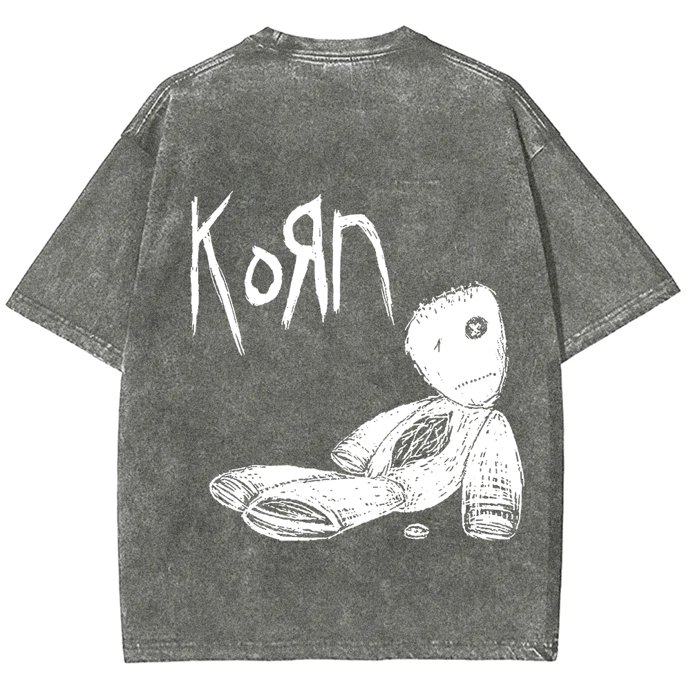 Unisex Vintage Washed Korn Metal Band  T-Shirt