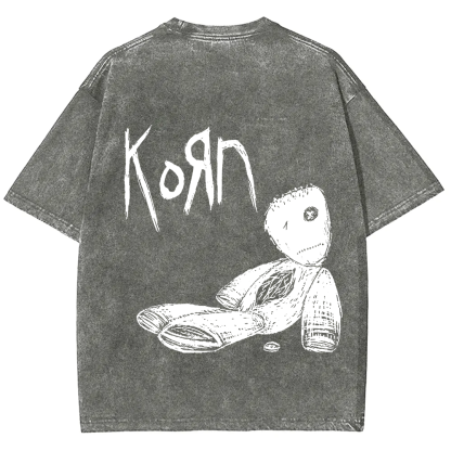 Unisex Vintage Washed Korn Metal Band  T-Shirt