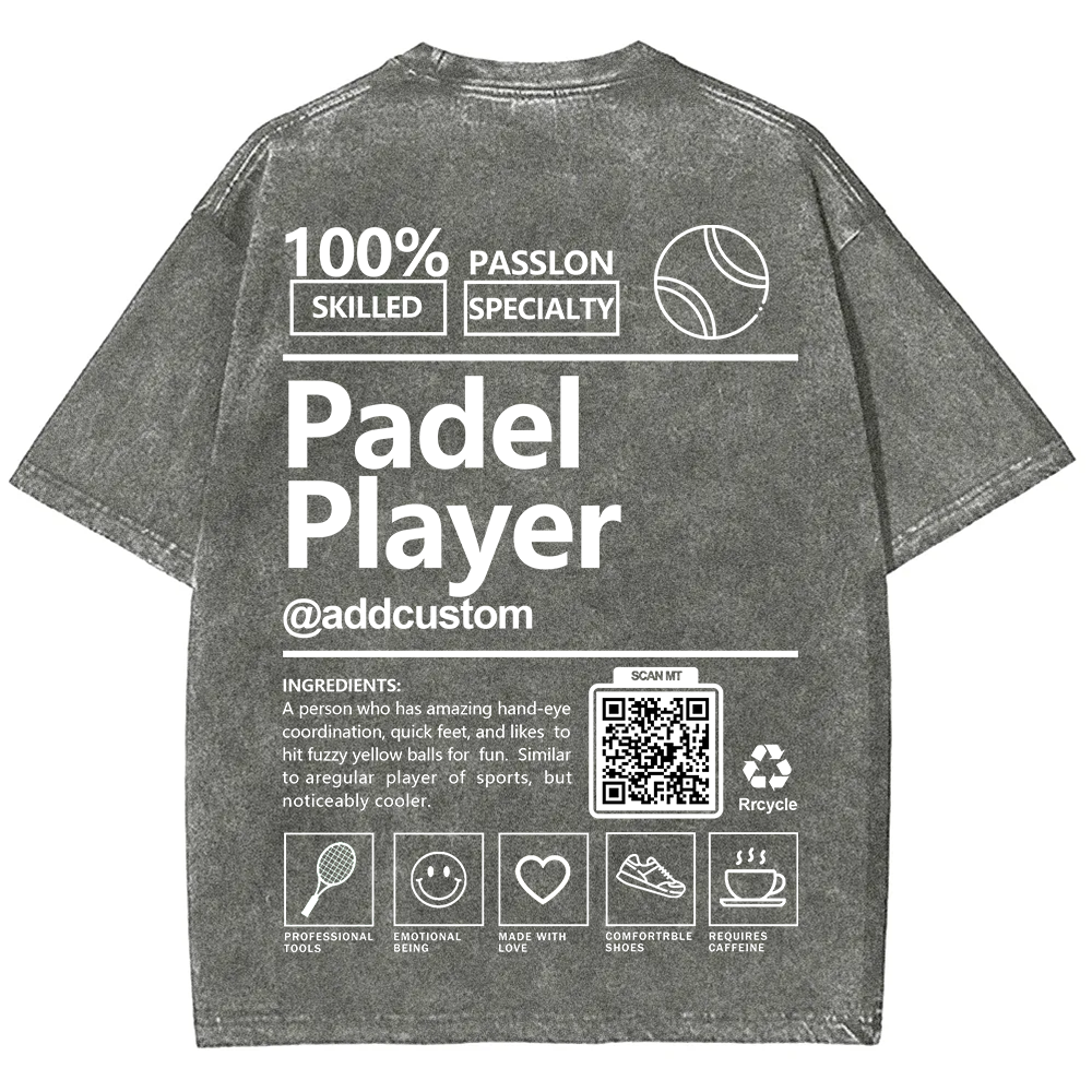 Padel player Addcustom QR Code Unisex Fit Washed T-Shirt wearishow