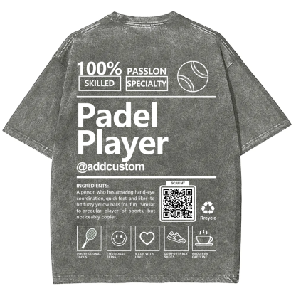 Padel player Addcustom QR Code Unisex Fit Washed T-Shirt wearishow