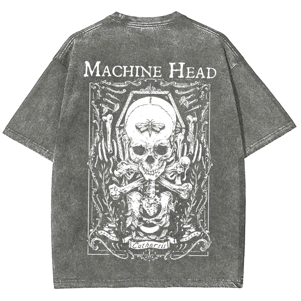 Unisex Vintage Washed Machine Head Band Heavy Meta t-Shirt
