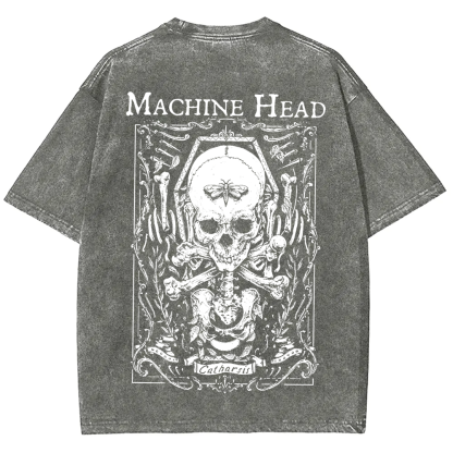 Unisex Vintage Washed Machine Head Band Heavy Meta t-Shirt