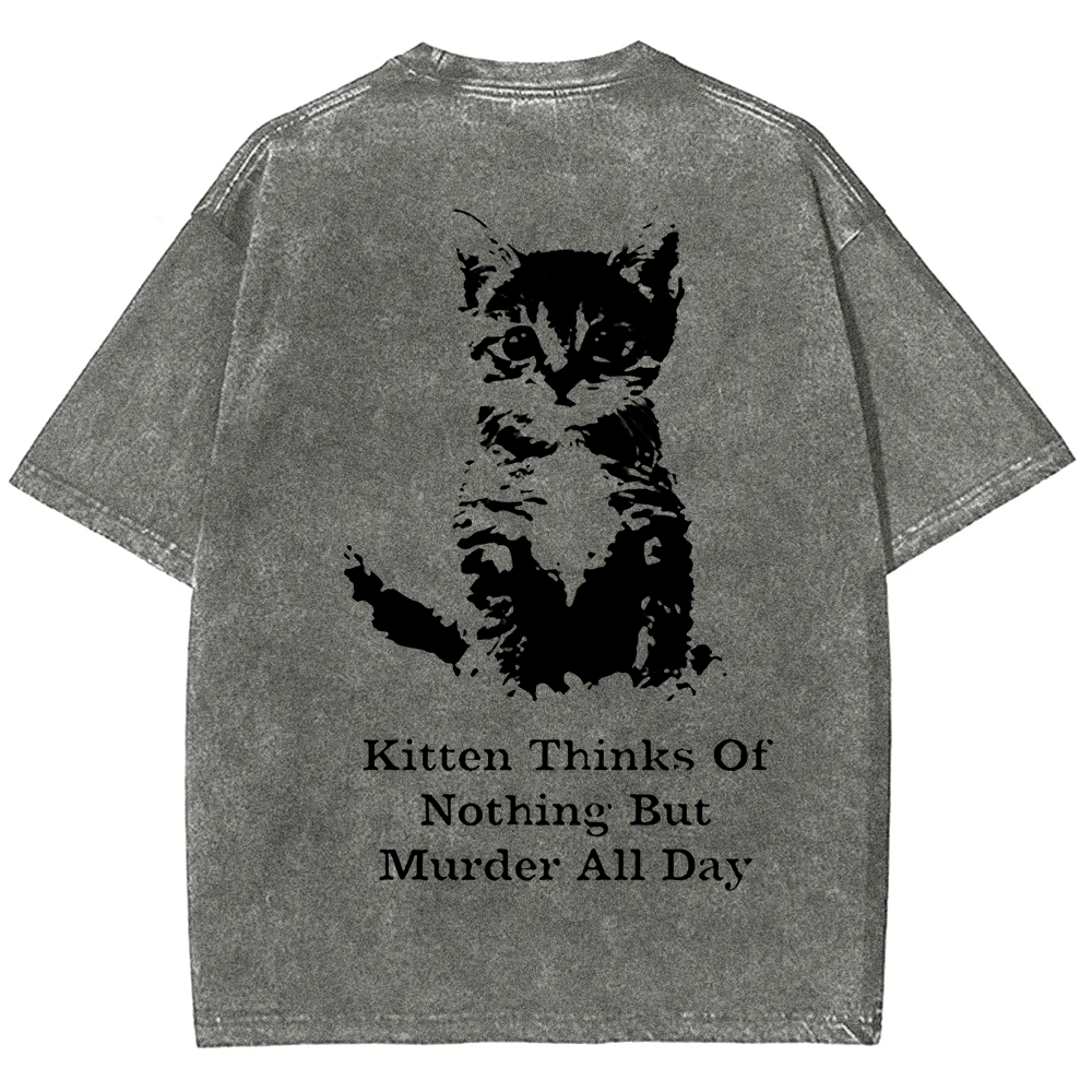 Kitten Thinks Of Nothing But Murder All Day Washed t-Shirt