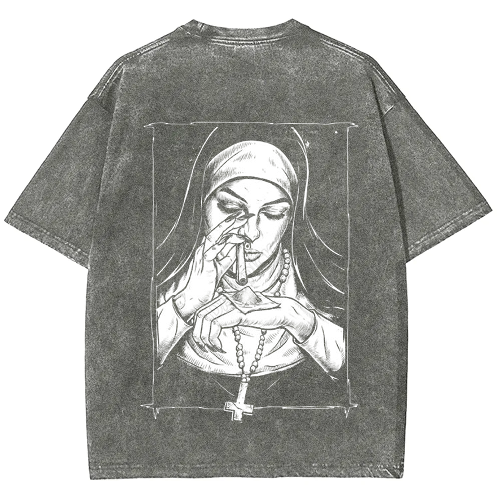 Unisex Vintage Washed  Evil Nun art t-Shirt