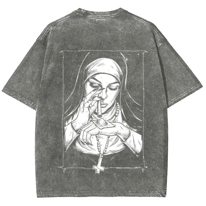 Unisex Vintage Washed  Evil Nun art t-Shirt