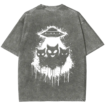 Unisex Vintage Black Cats Cat Face UFO On t-Shirt