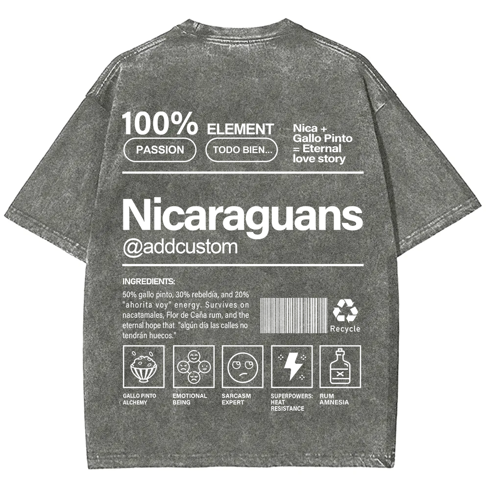 Nicaraguans Addcustom Unisex Fit  Washed T-Shirt