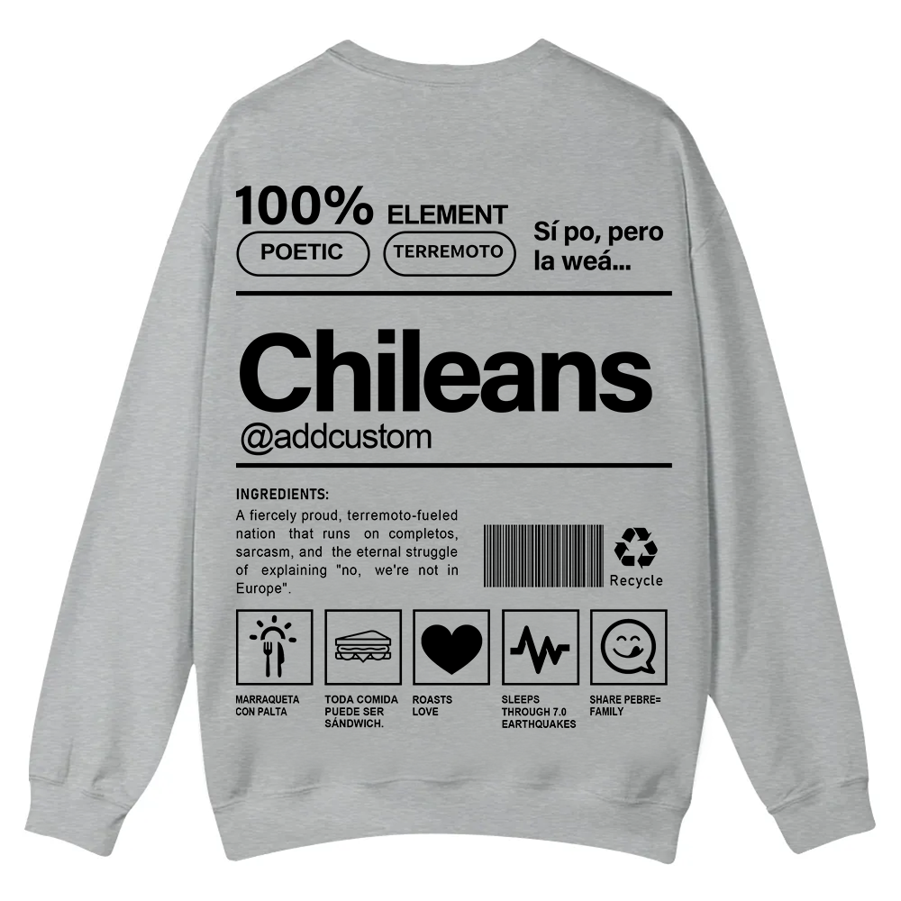 Chileans Addcustom Unisex Fit  Casual Crewneck Sweatshirt wearishow