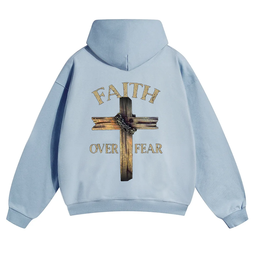 Faith Over Fear Cross Unisex Solid Color Hoodie wearishow