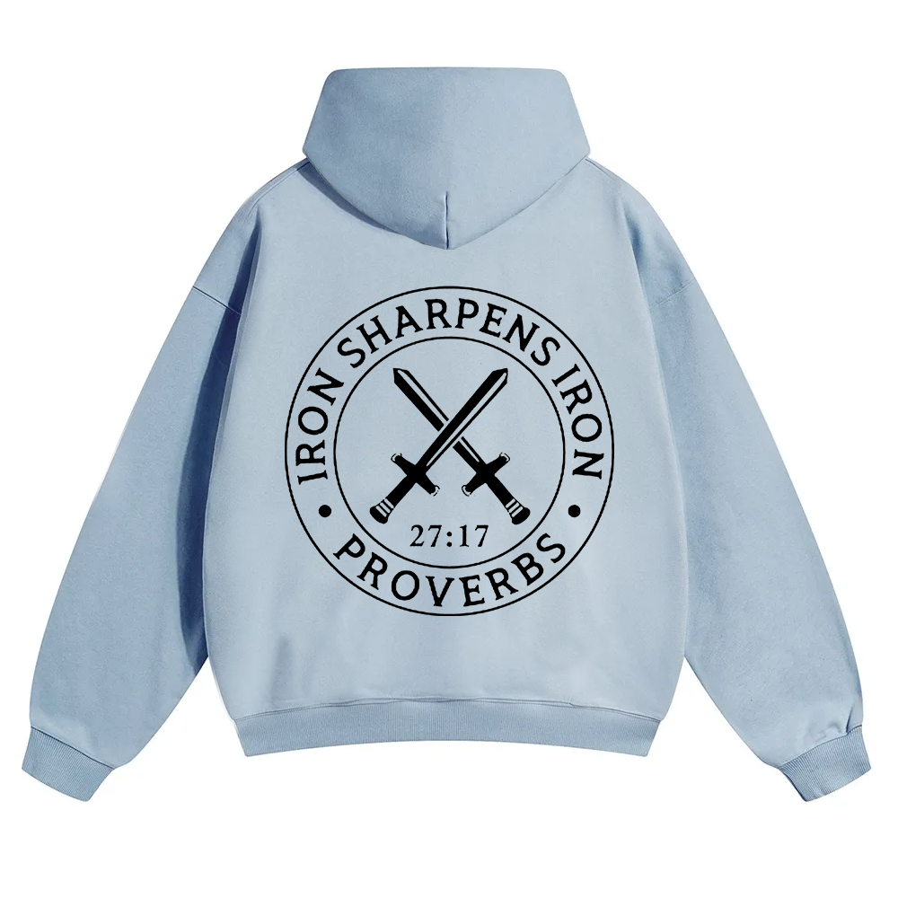 Iron Sharpens Iron PRVOERBS 27:17 Christian Unisex Solid Color Hoodie wearishow
