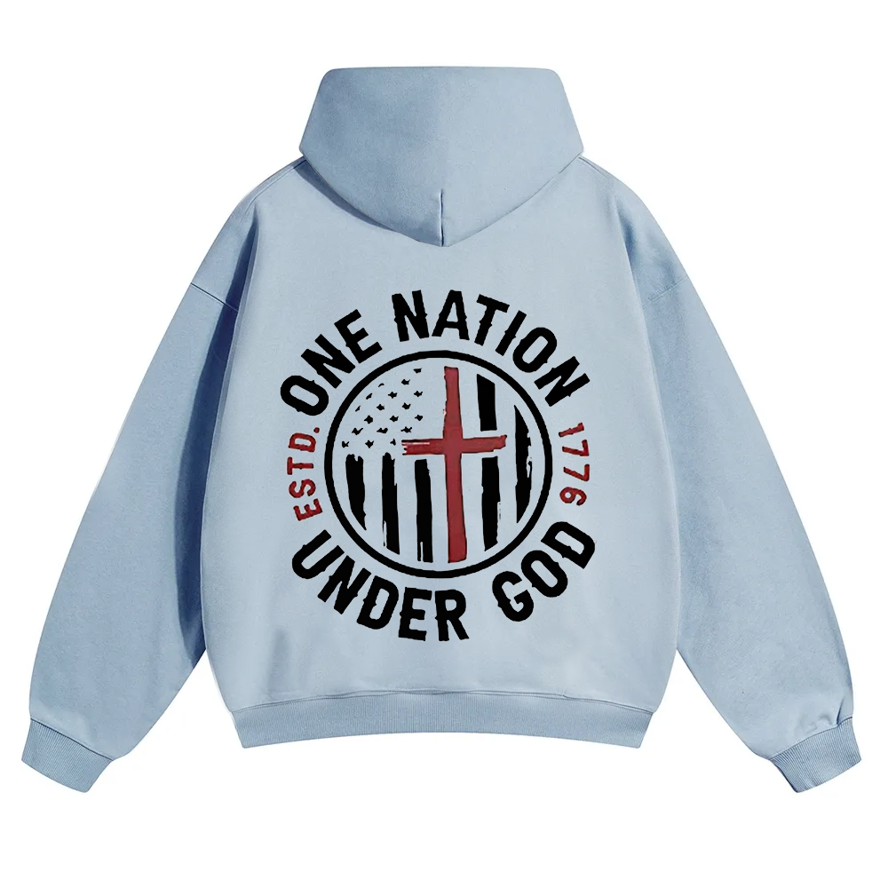 One Nation Under God ESTD 1776 Unisex Solid Color Hoodie wearishow