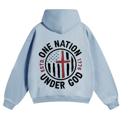 One Nation Under God ESTD 1776 Unisex Solid Color Hoodie wearishow