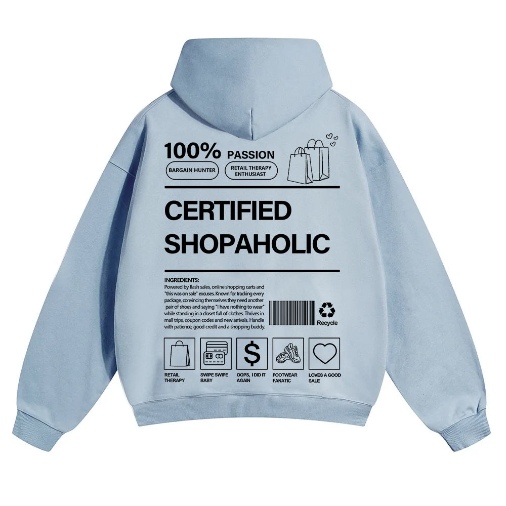 Certified Shopaholic Unisex Solid Color Hoodie wearishow