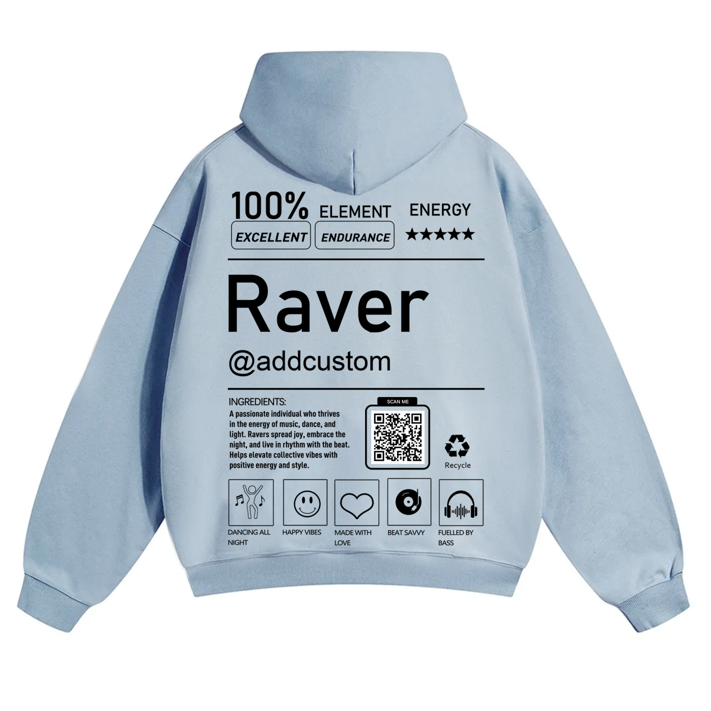 Addcustom QR Code Raver Solid Color Hoodie wearishow
