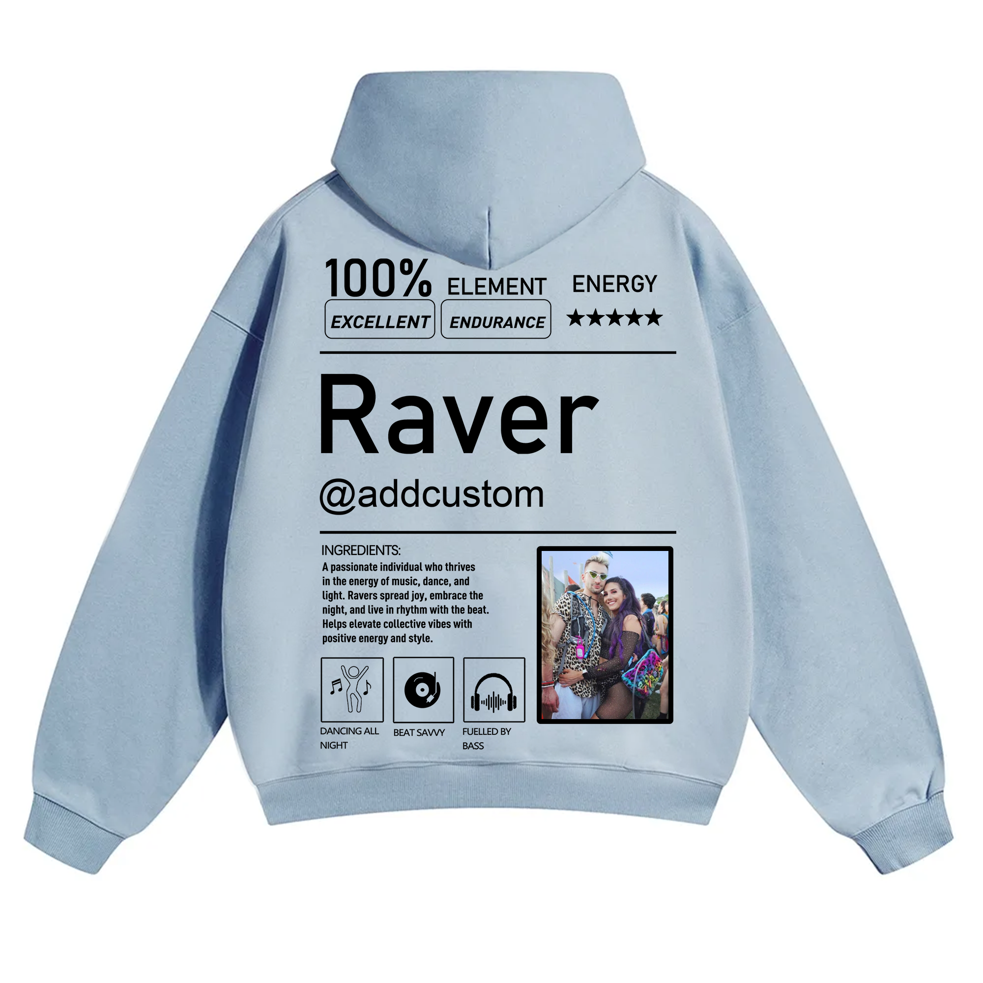 Addcustom Photo Raver Solid Color Hoodie wearishow