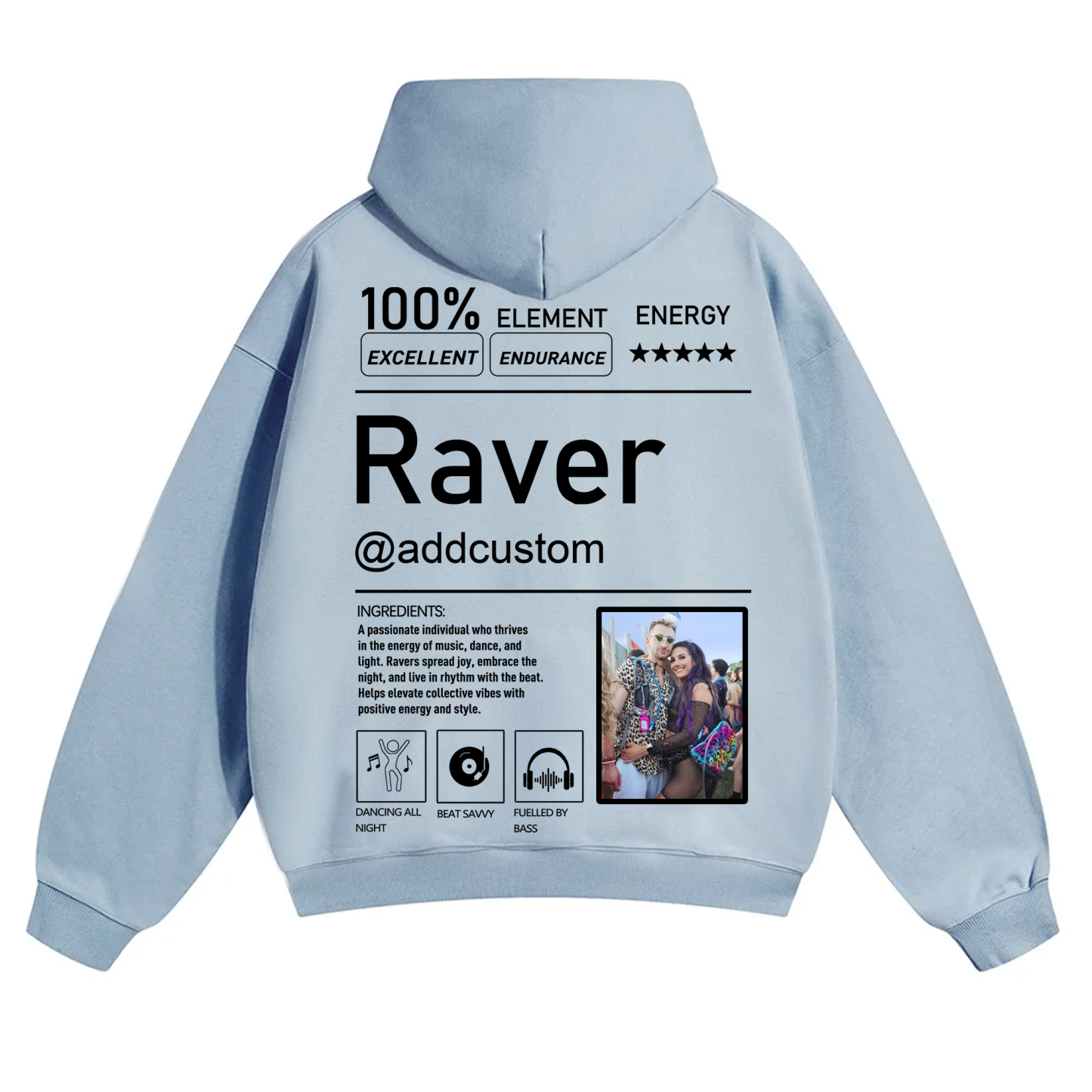 Addcustom Photo Raver Solid Color Hoodie wearishow