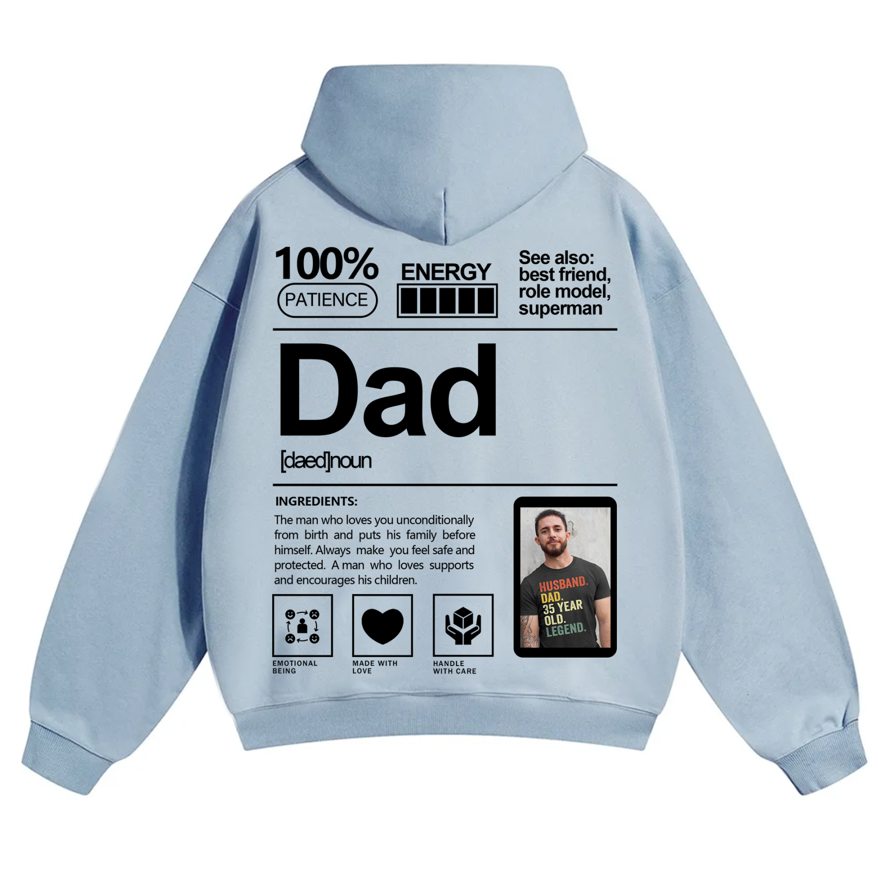 Addcustom Photo Dad Solid Color Hoodie