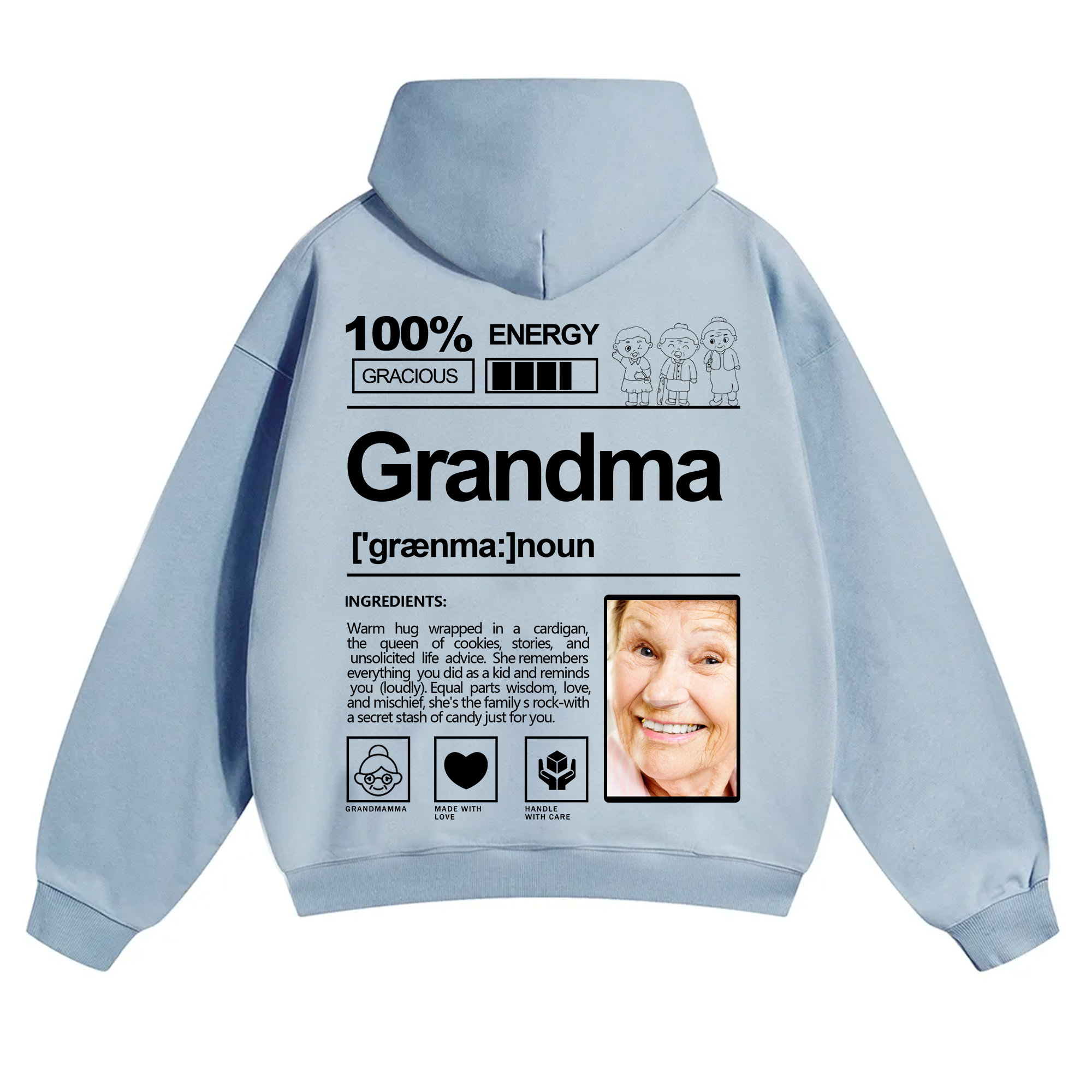 Addcustom Photo Grandma Solid Color Hoodie