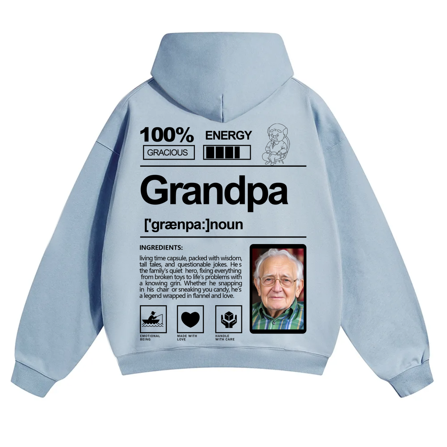 Addcustom Photo Grandpa Solid Color Hoodie